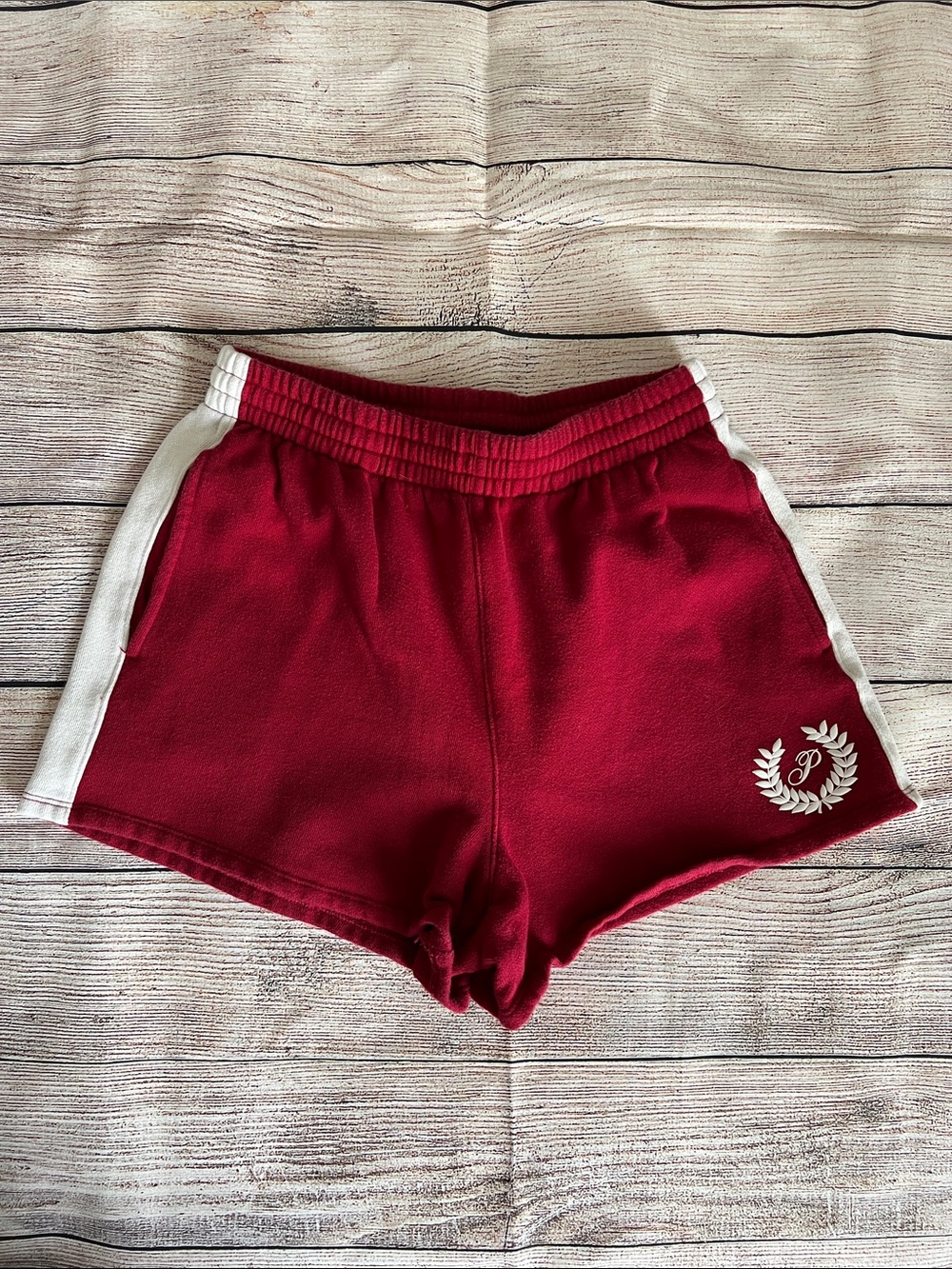 PINK Victoria's Secret Red and White Side-Stripe Lounge Shorts